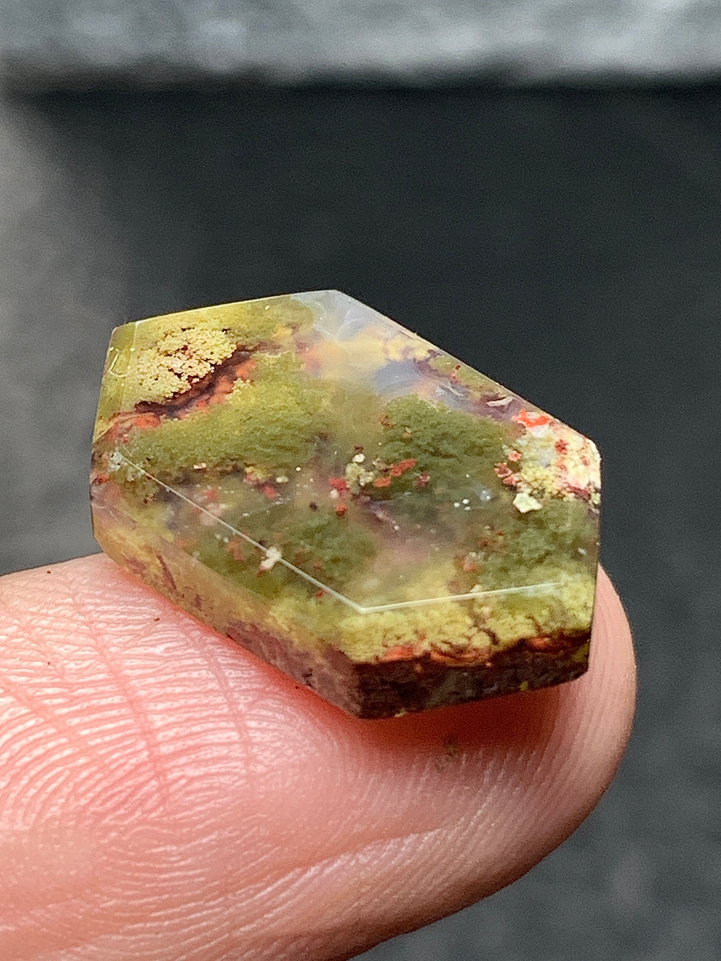 Natural Moss Agate Hexagon Cabochon 18x11x4mm