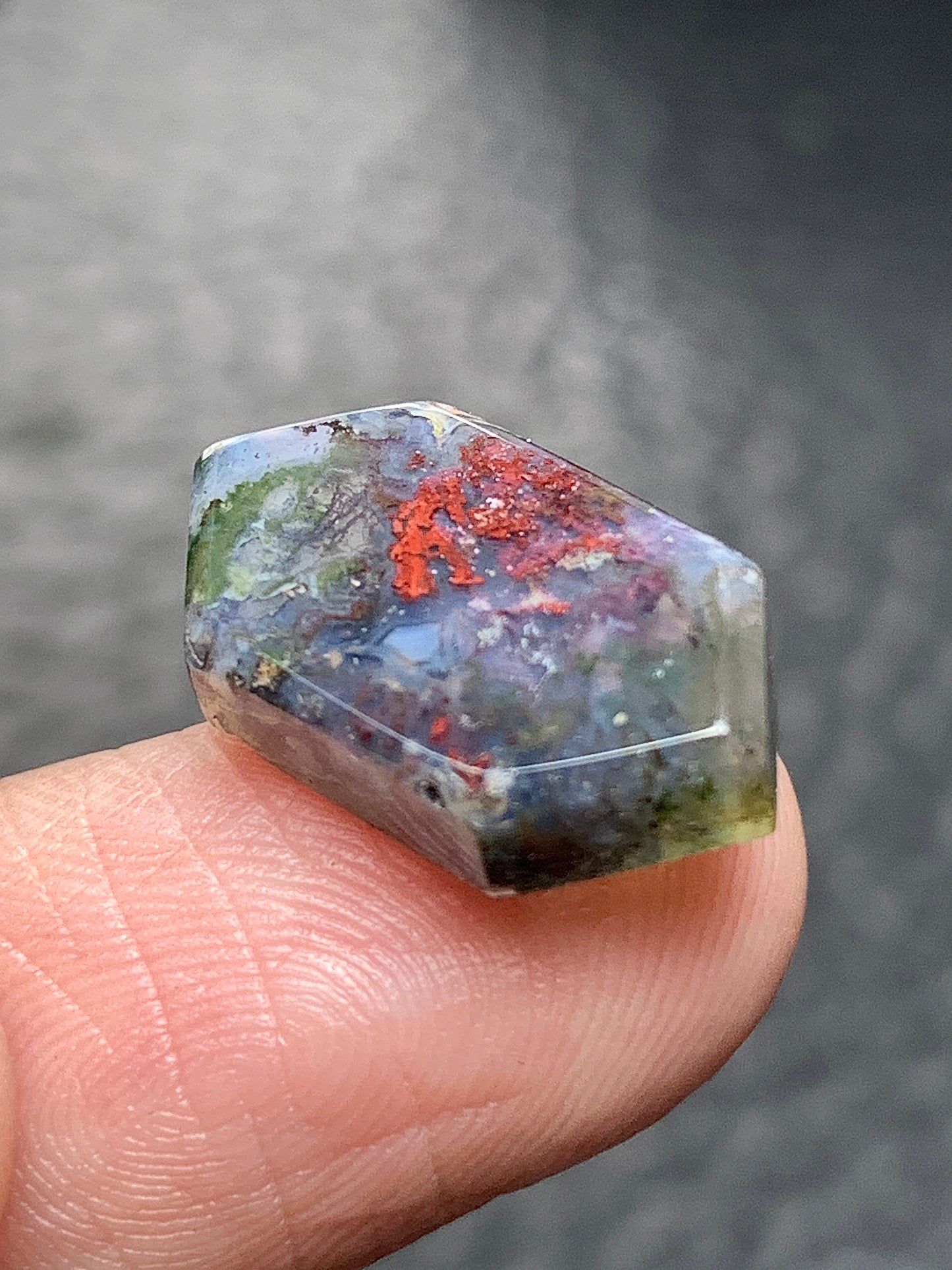 Scenic Moss Agate Hexagon Cabochon 18x10x3.5mm