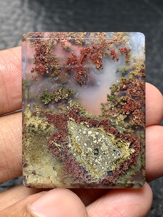 Scenic Moss Agate Rectangle Cabochon 37x29x5.5mm