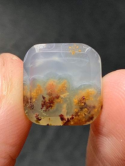 Tiny Scenic Moss Agate Rectangle Cabochon 12x11x4mm