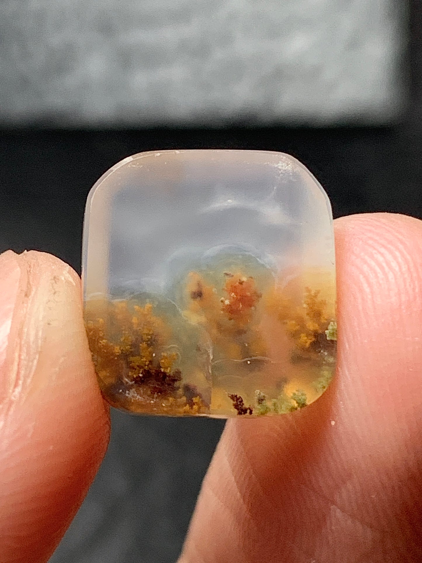 Tiny Scenic Moss Agate Rectangle Cabochon 12x11x4mm