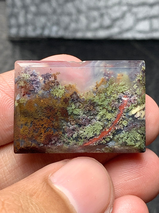 Scenic Moss Agate Rectangle Cabochon 28x19.5x4.5mm