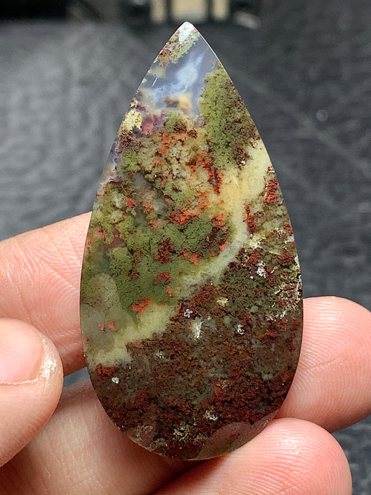 Scenic Moss Agate Teardrop Cabochon 43x22x6.5mm