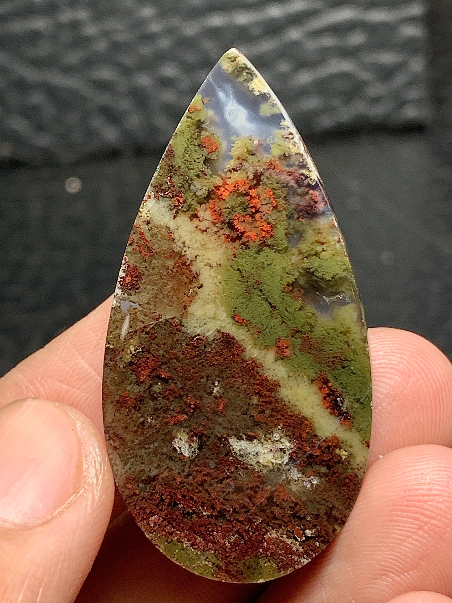 Scenic Moss Agate Teardrop Cabochon 43x22x6.5mm