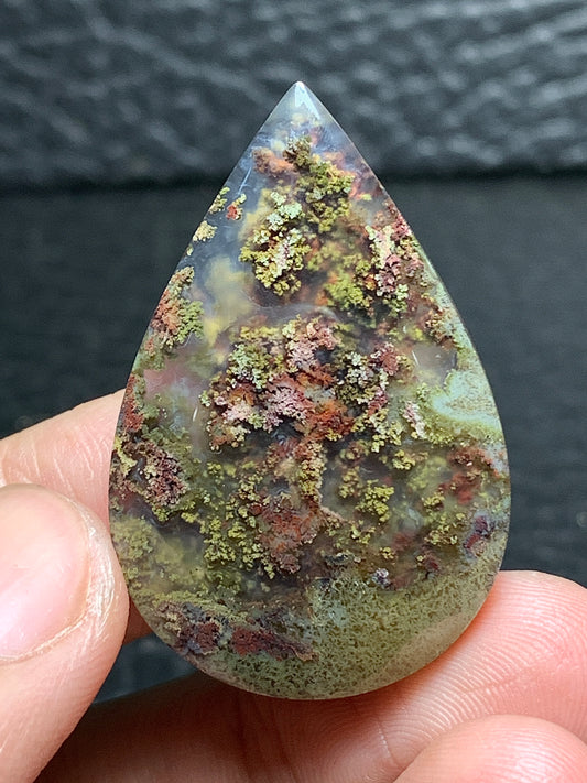 Scenic Moss Agate Teardrop Cabochon 37.5x24.7x6mm