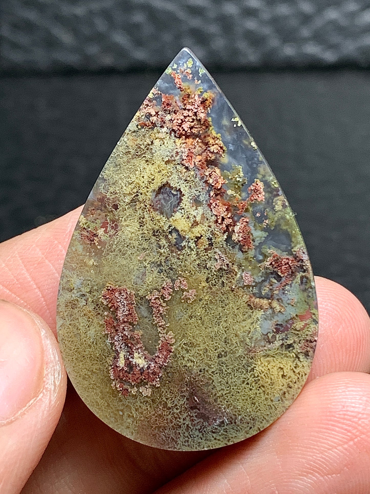 Scenic Moss Agate Teardrop Cabochon 37.5x24.7x6mm