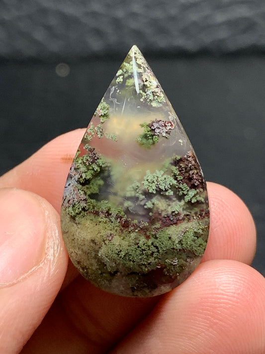 Scenic Moss Agate Teardrop Cabochon 27x16x7mm