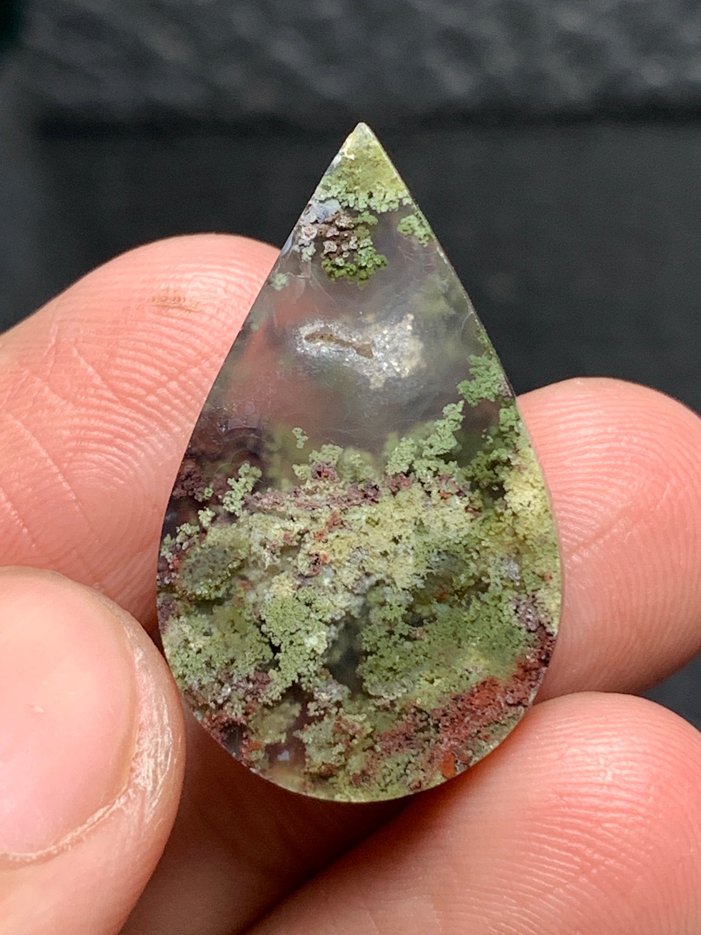 Scenic Moss Agate Teardrop Cabochon 27x16x7mm