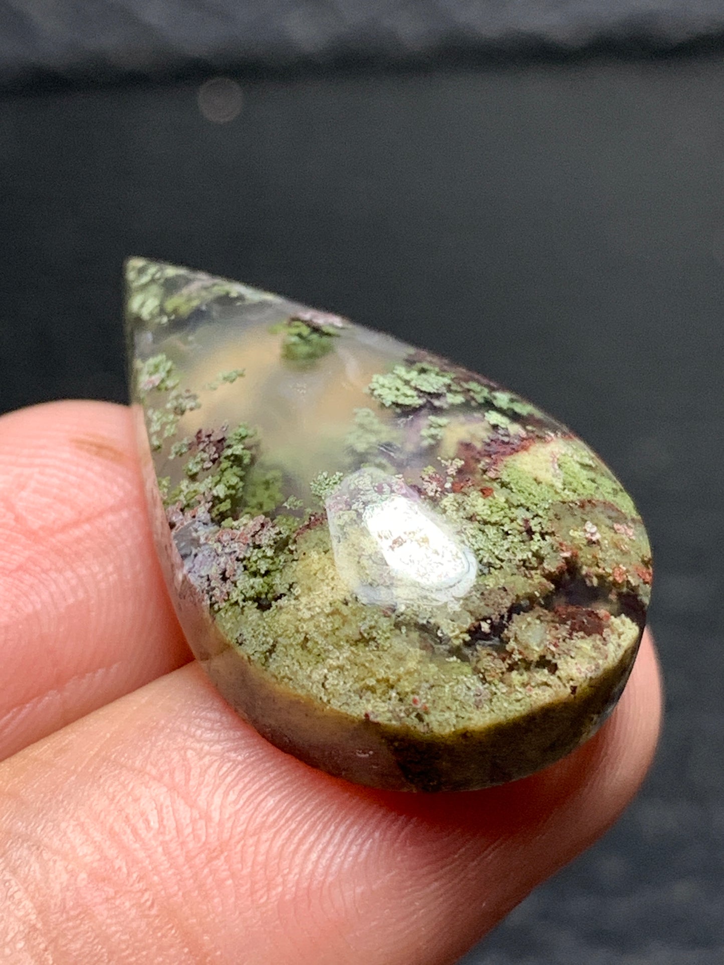 Scenic Moss Agate Teardrop Cabochon 27x16x7mm