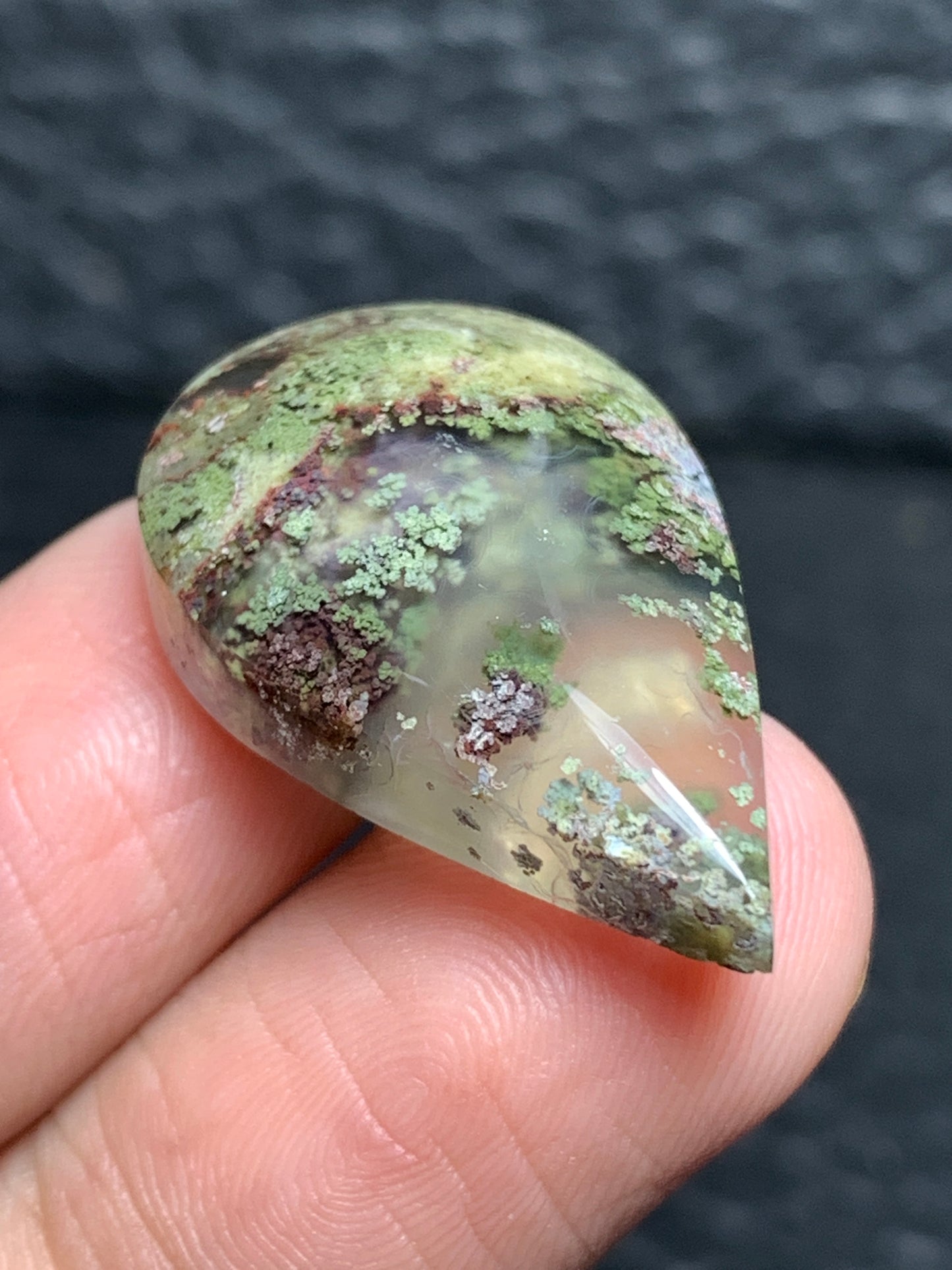 Scenic Moss Agate Teardrop Cabochon 27x16x7mm