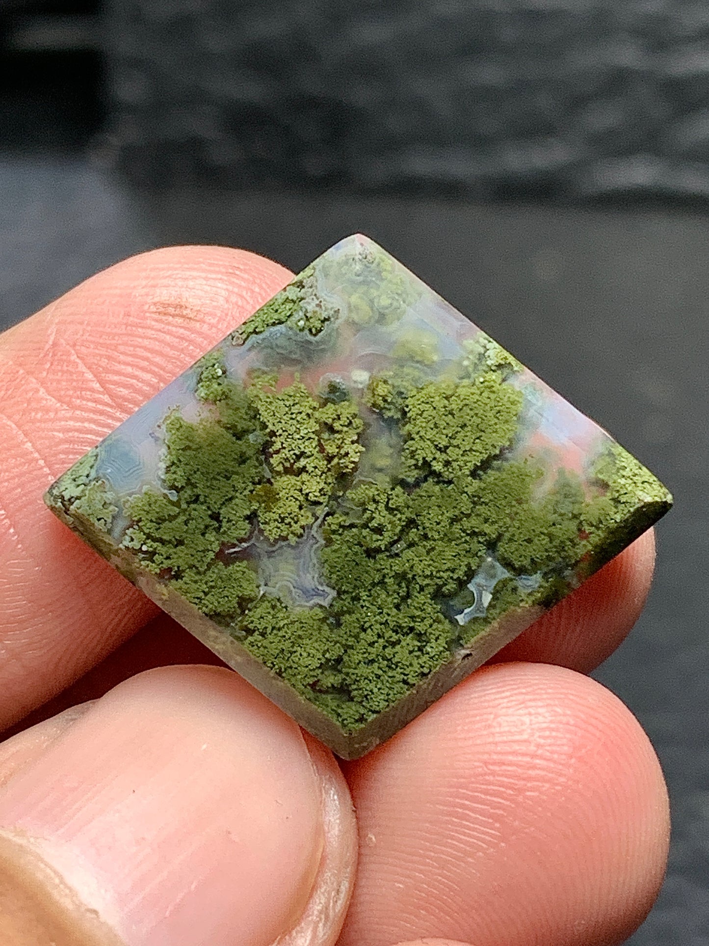 Scenic Moss Agate Rhombus Cabochon 25.5x21.5x3.5mm