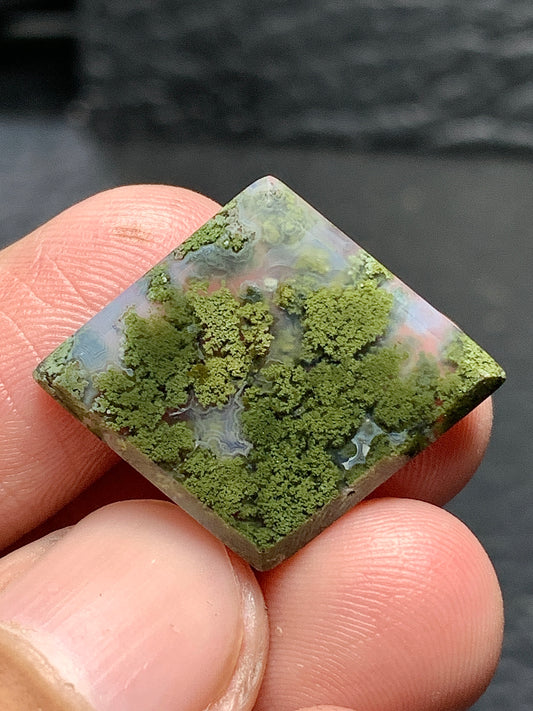 Scenic Moss Agate Rhombus Cabochon 25.5x21.5x3.5mm