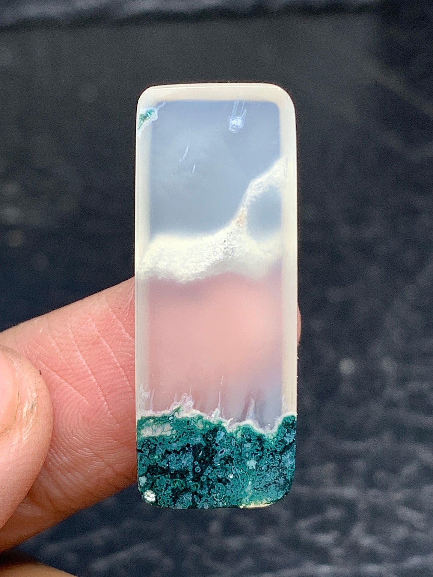 Scenic Moss Agate with Druzy Rectangle Cabochon 31x12x3mm