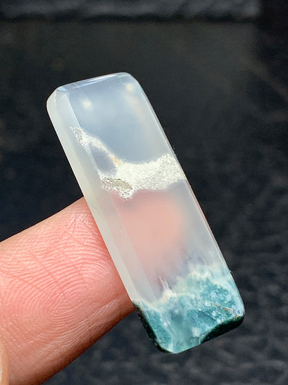 Scenic Moss Agate with Druzy Rectangle Cabochon 31x12x3mm