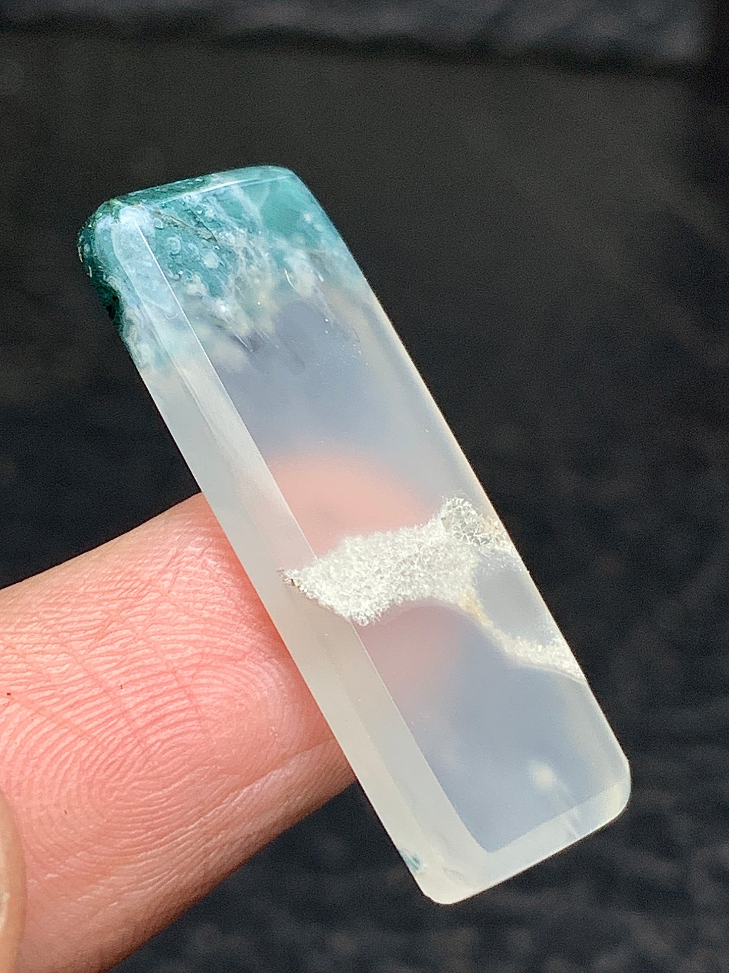 Scenic Moss Agate with Druzy Rectangle Cabochon 31x12x3mm