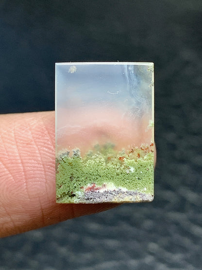 Tiny Scenic Moss Agate Rectangle Cabochon 16x11x3mm