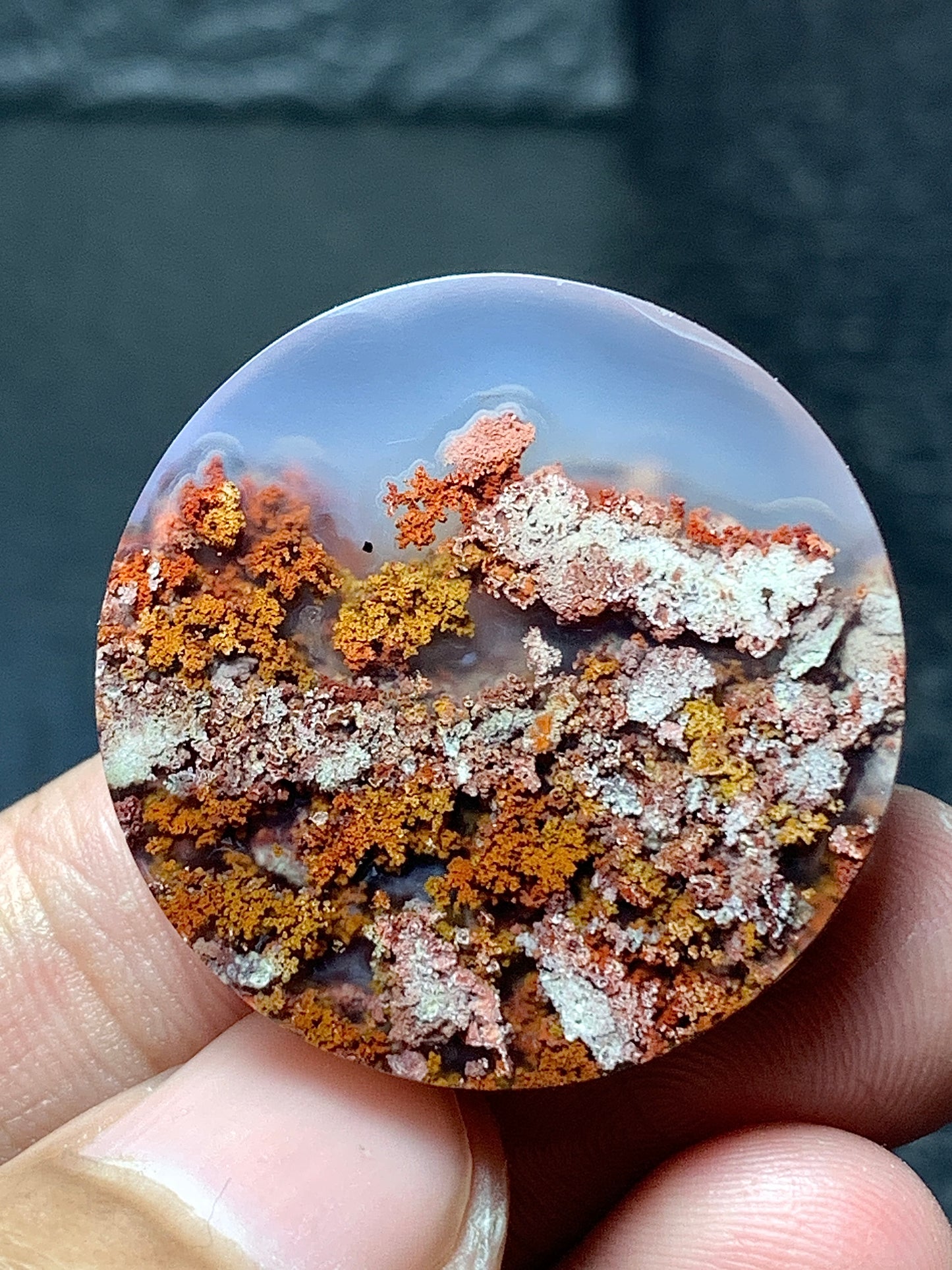 Scenic Moss Agate Round Cabochon 28.5x28.5x7.5mm