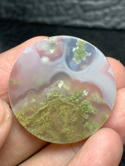 Scenic Moss Agate Round Cabochon 29.5x29.5x7mm