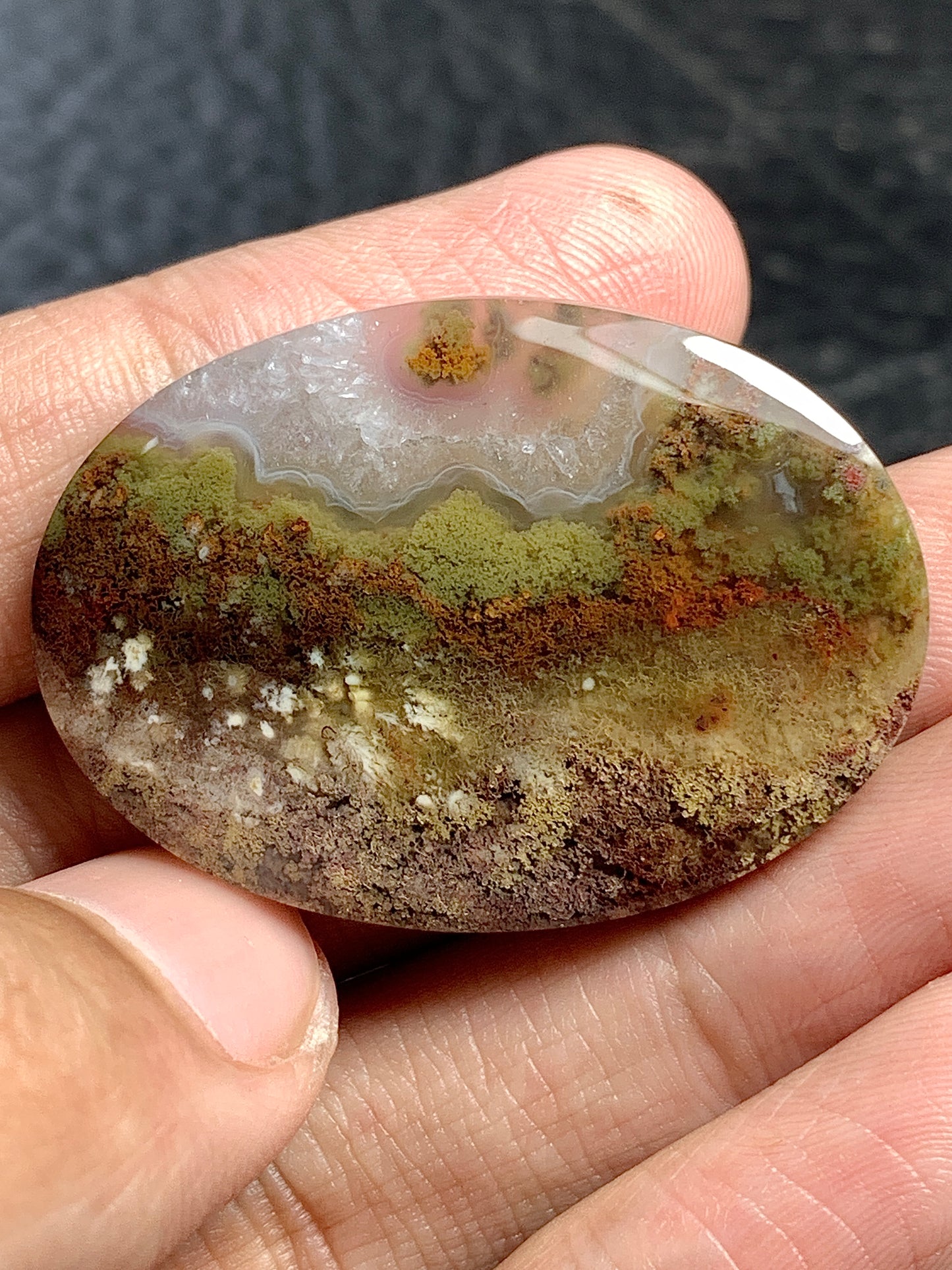 Scenic Moss Agate Oval Cabochon 36.5x26x7mm