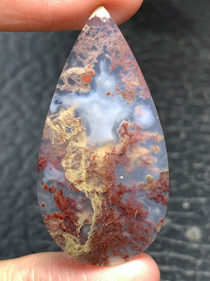 Scenic Moss Agate Teardrop Cabochon 42.5x22x4.5mm