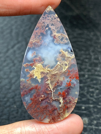 Scenic Moss Agate Teardrop Cabochon 42.5x22x4.5mm