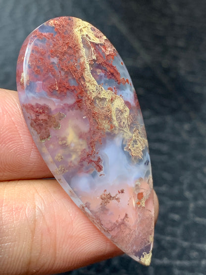 Scenic Moss Agate Teardrop Cabochon 42.5x22x4.5mm