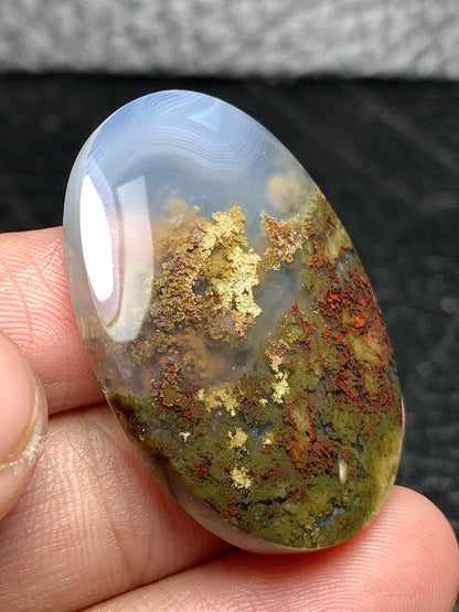 Scenic Moss Agate Oval Cabochon 35.5x25x5.5mm