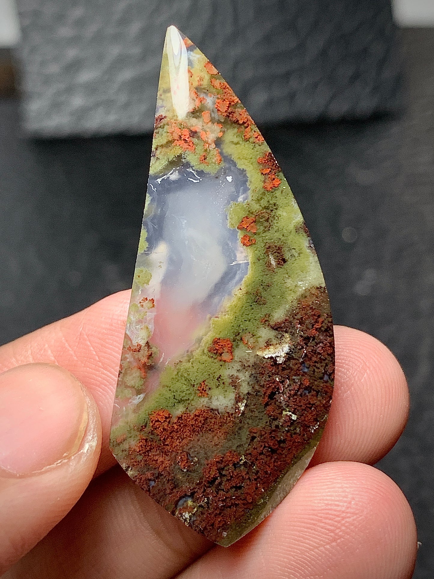 Scenic Moss Agate Teardrop Cabochon 45x19x5.5mm