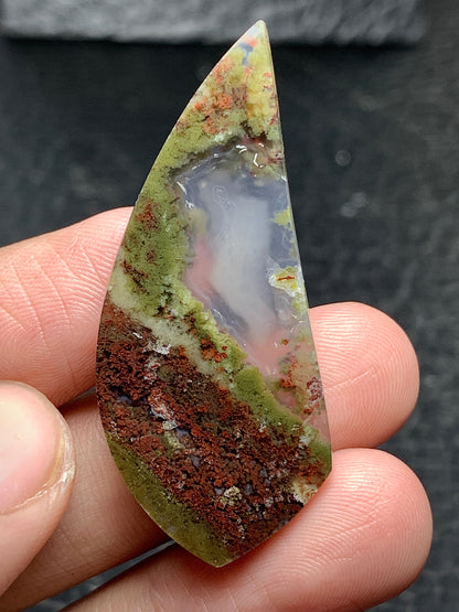 Scenic Moss Agate Teardrop Cabochon 45x19x5.5mm