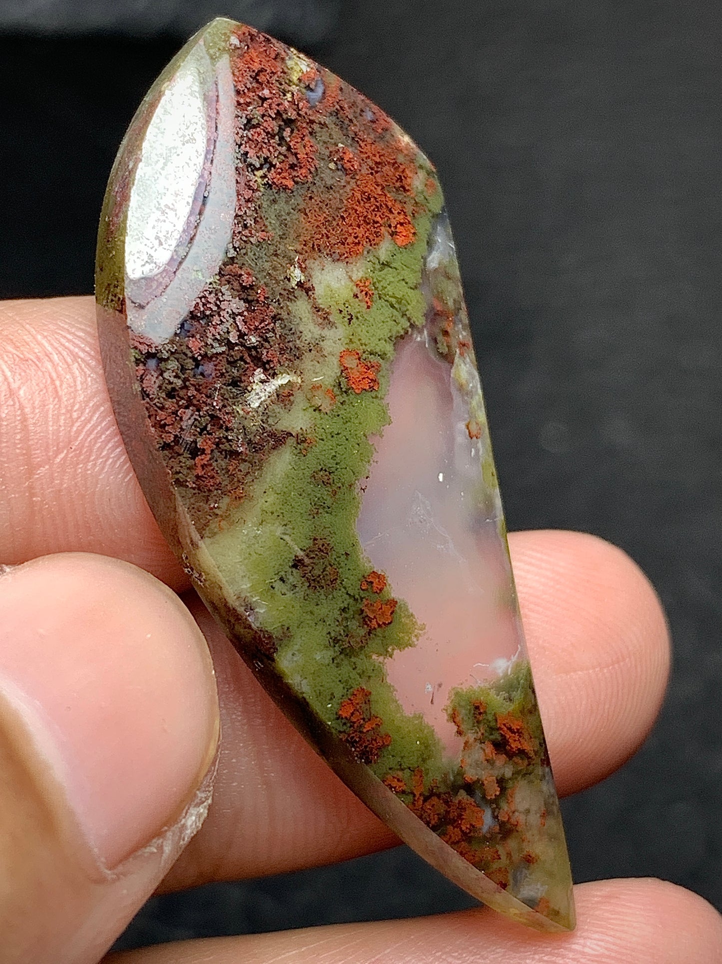 Scenic Moss Agate Teardrop Cabochon 45x19x5.5mm