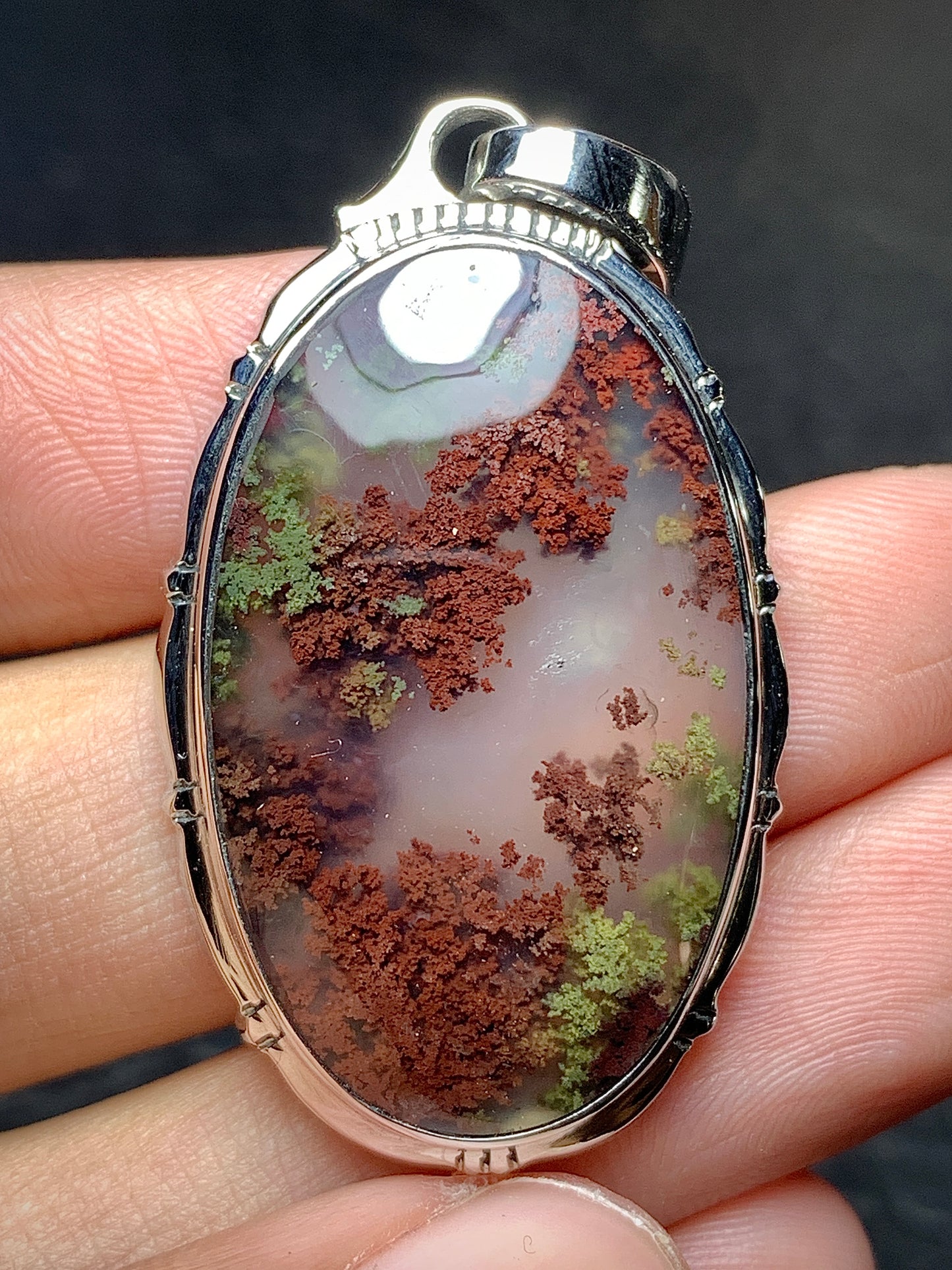 Scenic Moss Agate Oval Pendant 39.5x23.5x7mm