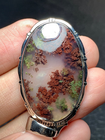 Scenic Moss Agate Oval Pendant 39.5x23.5x7mm