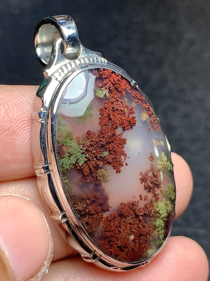 Scenic Moss Agate Oval Pendant 39.5x23.5x7mm