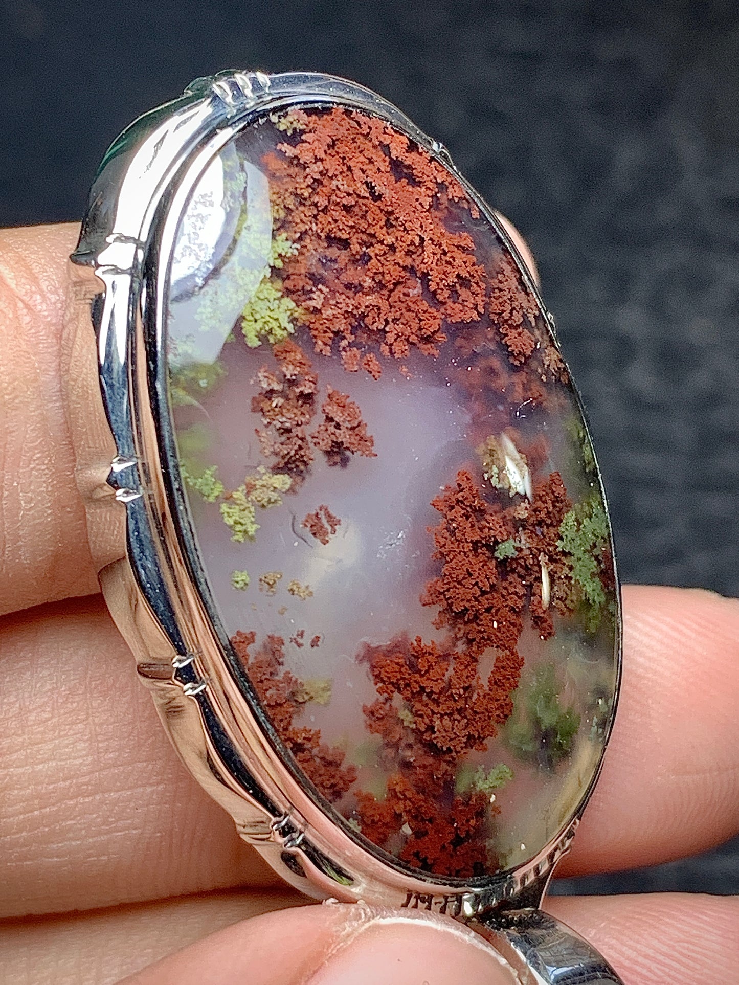 Scenic Moss Agate Oval Pendant 39.5x23.5x7mm