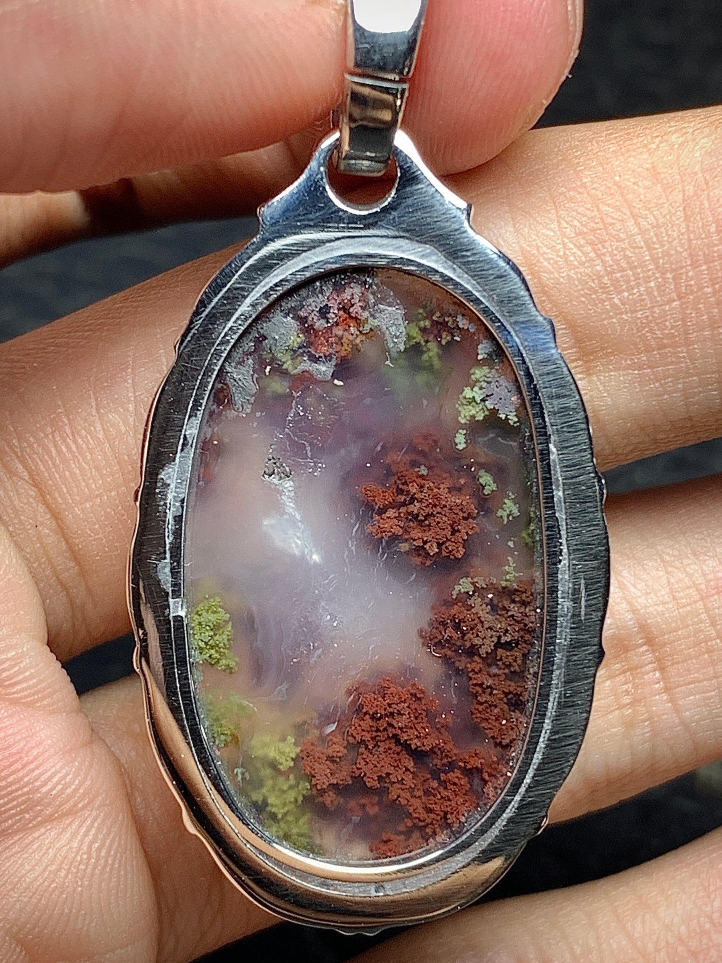 Scenic Moss Agate Oval Pendant 39.5x23.5x7mm