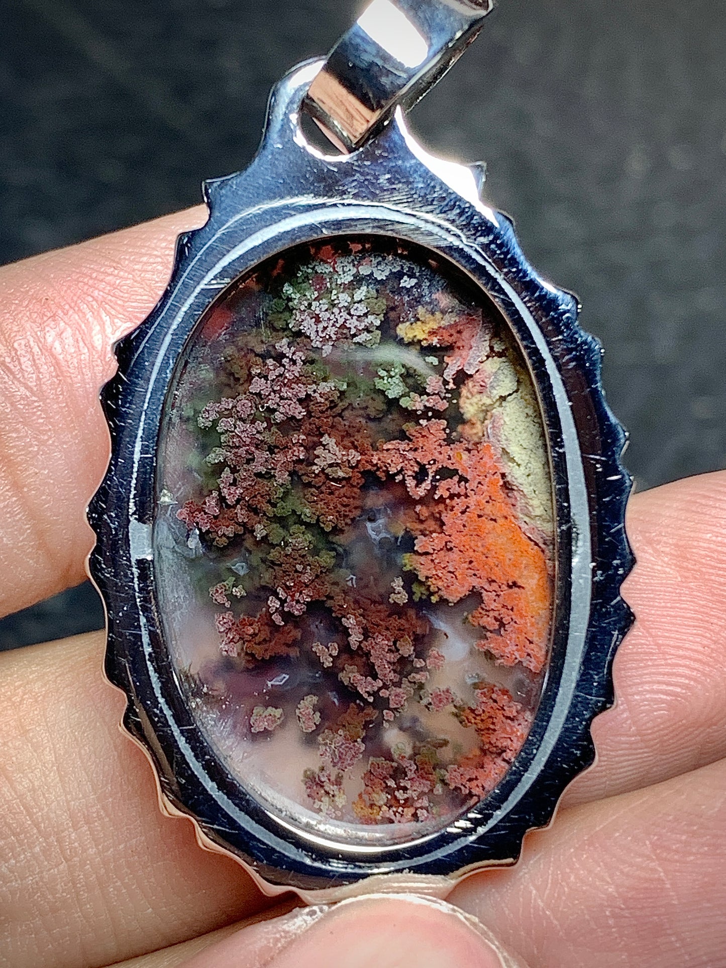 Scenic Moss Agate Oval Pendant 37x24x9mm