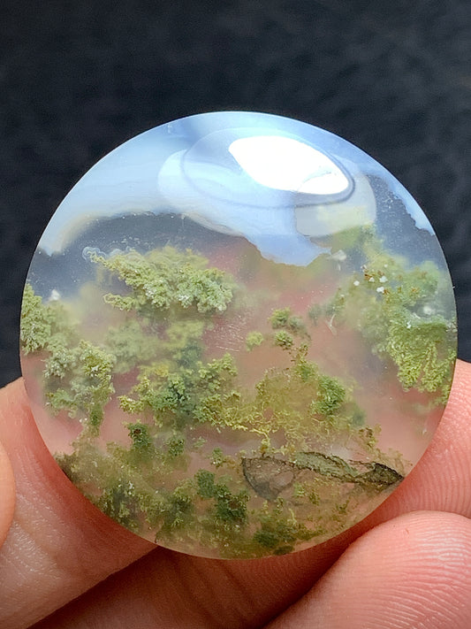 Unique Scenic Moss Agate Round Cabochon 29.5x29.5x6.5mm