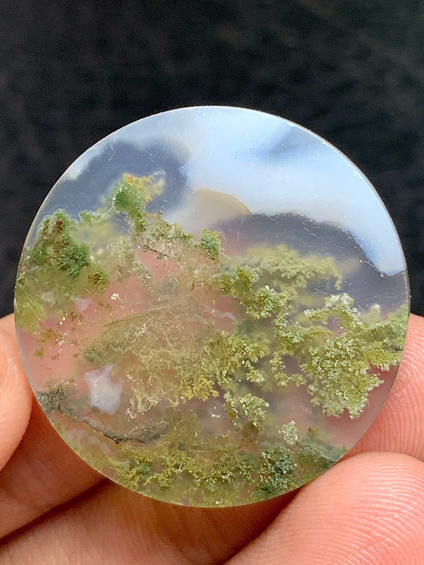 Unique Scenic Moss Agate Round Cabochon 29.5x29.5x6.5mm