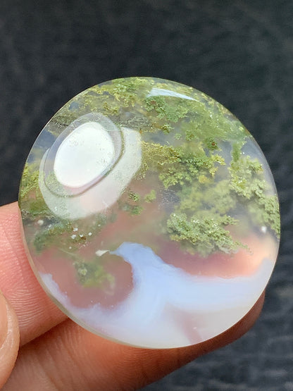 Unique Scenic Moss Agate Round Cabochon 29.5x29.5x6.5mm