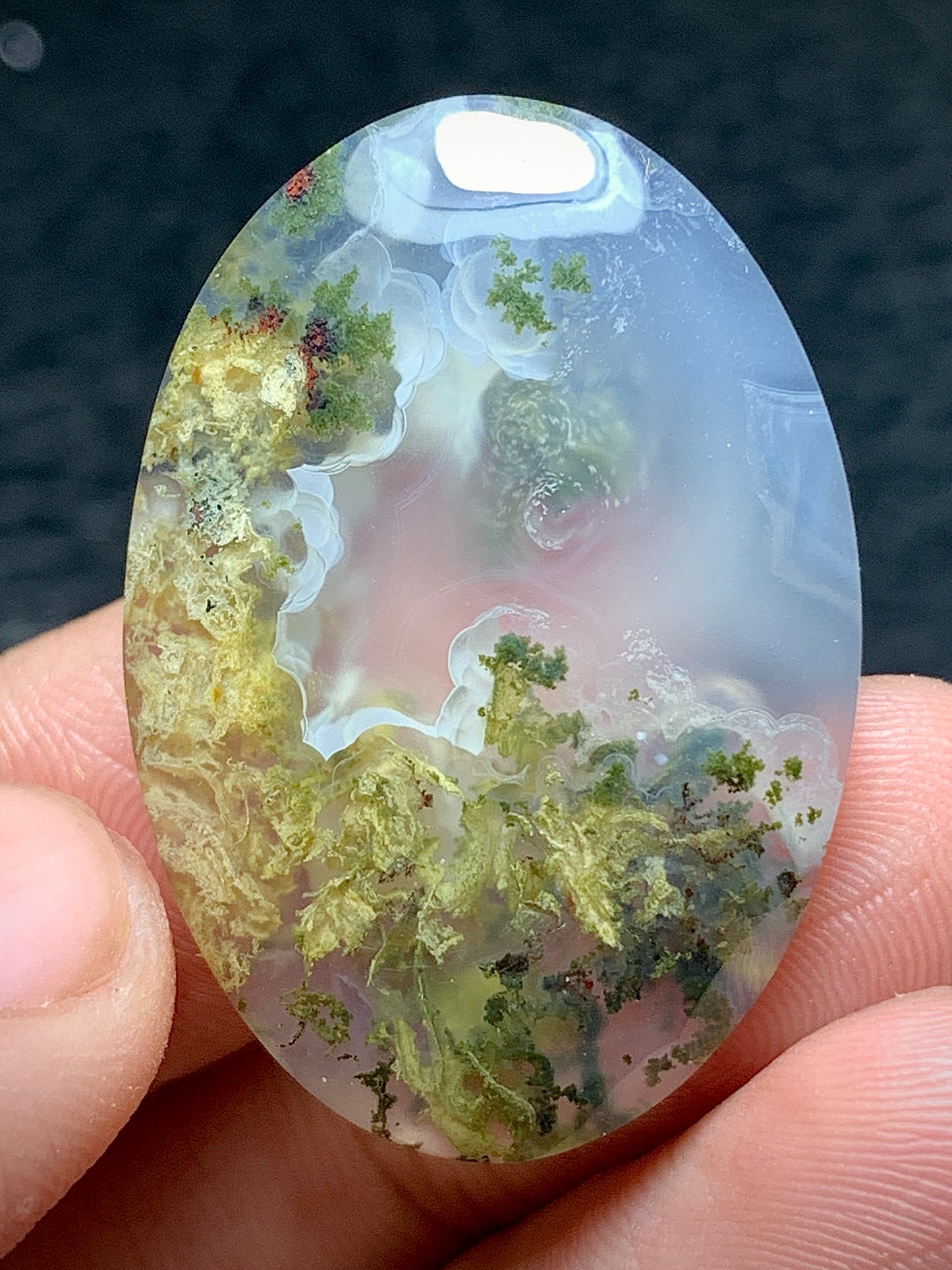 Unique Scenic Moss Agate Oval Cabochon 33.2x23.1x5.9 mm