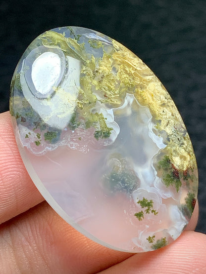 Unique Scenic Moss Agate Oval Cabochon 33.2x23.1x5.9 mm