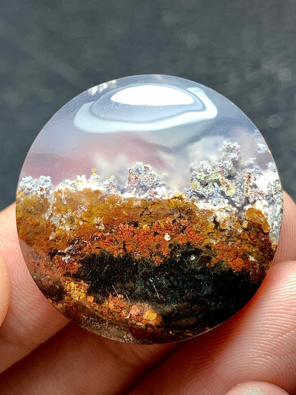 Scenic Moss Agate Round Cabochon 28.5x28.5x7mm