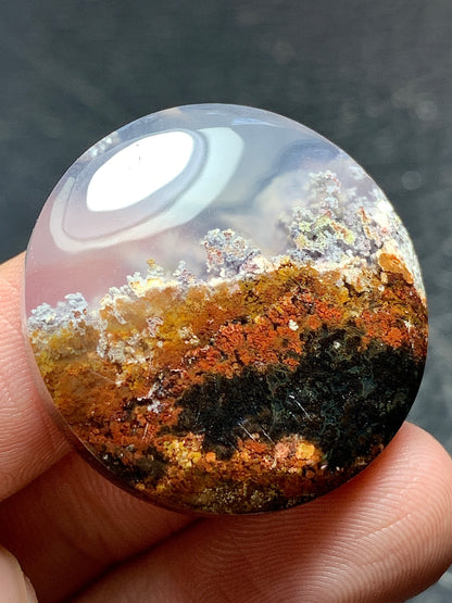 Scenic Moss Agate Round Cabochon 28.5x28.5x7mm