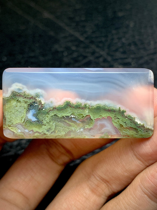 Scenic Moss Agate Rectangle Cabochon 45.7x21.3x4.5mm