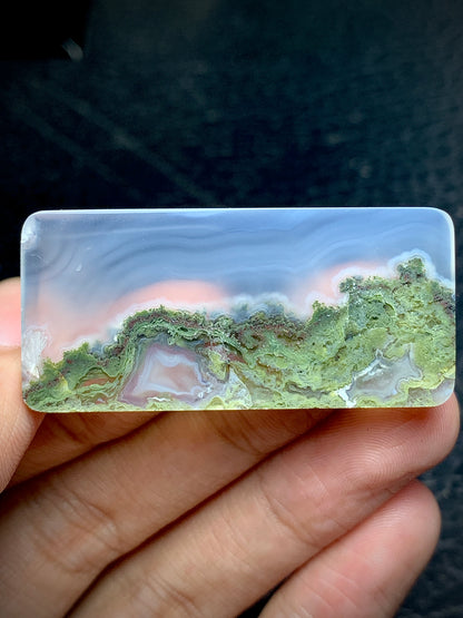 Scenic Moss Agate Rectangle Cabochon 45.7x21.3x4.5mm