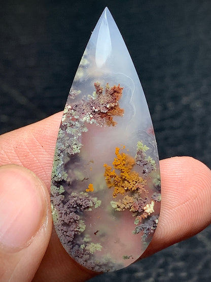 Scenic Moss Agate Teardrop Cabochon 42x17.7x7 mm, underwater pattern