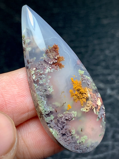 Scenic Moss Agate Teardrop Cabochon 42x17.7x7 mm, underwater pattern