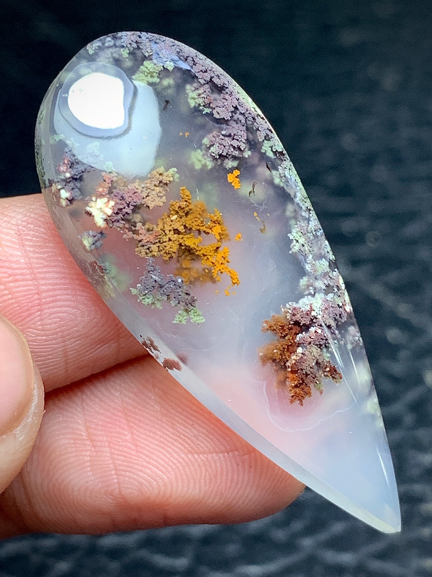 Scenic Moss Agate Teardrop Cabochon 42x17.7x7 mm, underwater pattern