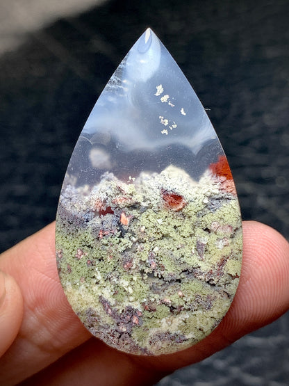 Scenic Moss Agate Teardrop Cabochon 38x22x5mm