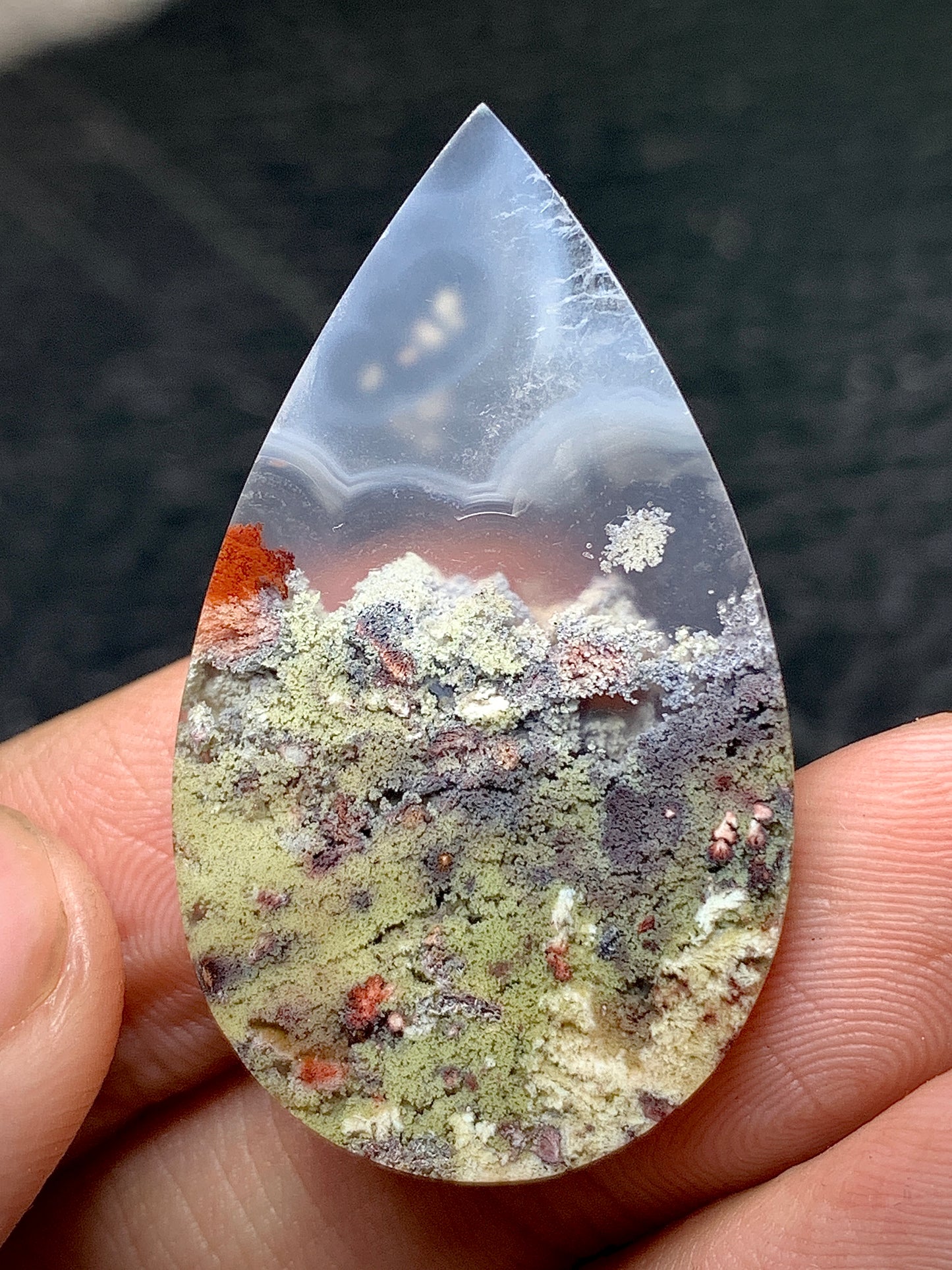 Scenic Moss Agate Teardrop Cabochon 38x22x5mm